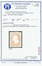 1867, 3¢ rose, C. grill (Scott 83), regummed, fresh and sound with ...