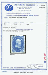 1867, 1¢ blue, E. grill (Scott 86), o.g., lightly hinged, a lovely ...