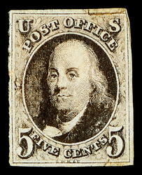 1847, 5¢ dark brown (Scott 1a), part o.g., nicely centered example ...
