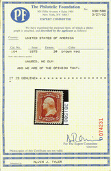 1861-66 (1875 Re-issue), 3¢ brown red (Scott 104), Unused (no gum), ...