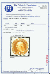 1869, 1¢ buff (Scott 112), unused without gum, a choice example with ...