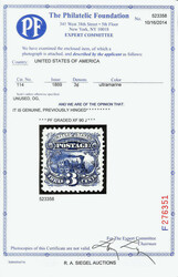 1869, 3¢ ultramarine (Scott 114), o.g., barest trace of hinge, Post ...