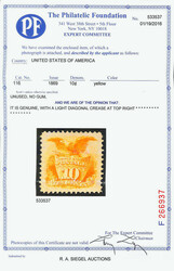 1869, 10¢ yellow (Scott 116), unused without gum, an exquisite stamp ...