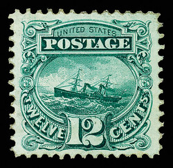 1869, 12¢ green (Scott 117), regummed, eye-catching with intense ...
