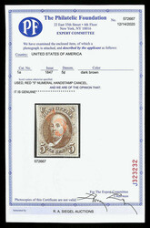 1847, 5¢ dark brown (Scott 1a), fresh four-margined example with ...