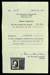 1851, 1¢ blue, type III (Scott 8 var.), position 99R2, showing ...