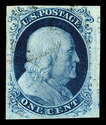 1851, 1¢ blue, type IIIa (Scott 8A), a pristine, four-margined ...