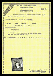 1852, 3¢ dull red, type I (Scott 11), o.g., barest trace of hinge, ...