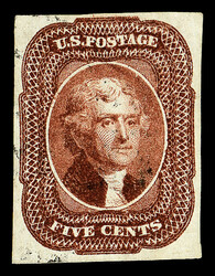 1856, 5¢ red brown (Scott 12), looking like it was printed yesterday ...