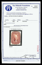 1856, 5¢ red brown (Scott 12), looking like it was printed yesterday ...