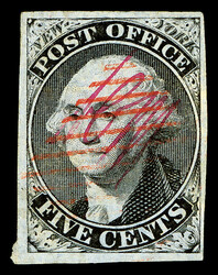 New York, N.Y., 1845, 5¢ black on blue, signed "ACM" connected ...
