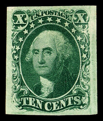 1855, 10¢ green, type II (Scott 14), regummed, a striking stamp ...