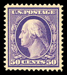1909, 50¢ violet, D.L. watermark (Scott 341), o.g., barest trace of ...