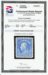 1914, 20¢ ultramarine, S.L. watermark, perf. 10 (Scott 438), o.g., ...