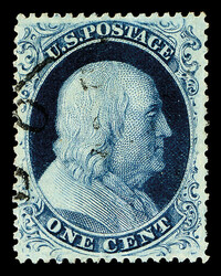 1857, 1¢ blue, type III (Scott 21), Plate 4, an immaculate example, ...