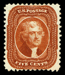 1857-60 (1875 Reprint), 5¢ orange brown (Scott 42), without gum as ...