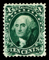 1857-60 (1875 Reprint), 10¢ blue green (Scott 43), without gum as ...