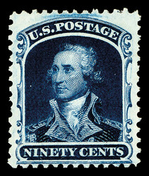 1857-60 (1875 Reprint), 90¢ deep blue (Scott 47), without gum as ...