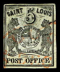 St. Louis, Mo., 1845, 5¢ black on greenish (Scott 11X1), Type I, ...