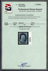 1857, 1¢ blue, type IIIa (Scott 22), crisply printed in intense ...