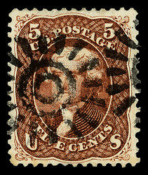 1862, 5¢ red brown (Scott 75), sound with rich, warm color and ...