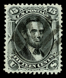 1867, 15¢ black, E. grill (Scott 91), sound with superior centering ...