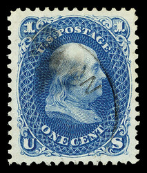 1861-66 (1875 Re-issue), 1¢ blue (Scott 102), a beauty with intense ...
