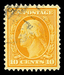 1909, 10¢ yellow, D.L. watermark (Scott 338), a "wow factor" ...