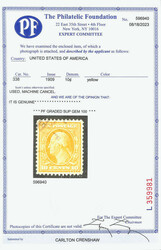 1909, 10¢ yellow, D.L. watermark (Scott 338), a "wow factor" ...