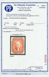 1857-60 (1875 Reprint), 5¢ orange brown (Scott 42), without gum as ...