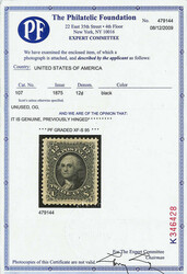 1861-66 (1875 Re-issue), 12¢ black (Scott 107), o.g., lightly hinged ...