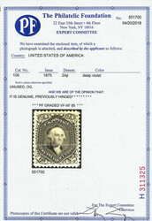 1861-66 (1875 Re-issue), 24¢ deep violet (Scott 109), o.g., lightly ...