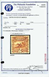 1869, 2¢ brown (Scott 113), o.g., lightly hinged, a choice example ...