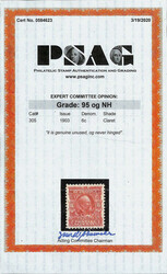 1903, 6¢ claret (Scott 305), o.g., never hinged, eye-catching with ...