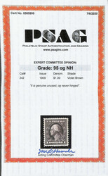 1909, $1 violet brown, D.L. watermark (Scott 342), o.g., never hinged ...