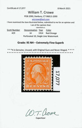 1914, 6¢ red orange, S.L. watermark, perf. 10 (Scott 429), o.g., ...