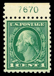 1916, 1¢ green, unwatermarked, perf. 10 (Scott 462), top margin ...