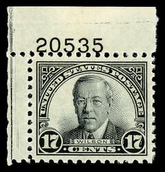 1931, 17¢ Wilson, rotary press printing (Scott 697), top left plate ...