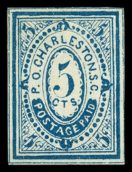 Charleston, S.C., 1861, 5¢ blue (Scott 16X1), unused without gum, ...