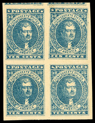 1861, 10¢ dark blue, Hoyer printing (Scott 2b), block of 4, usual ...