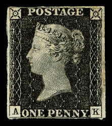 1840, Queen Victoria First Issue, 1d black (Scott 1), Plate Ib, A-K, ...