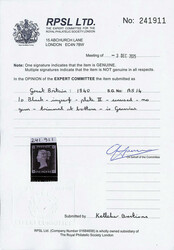 1840, Queen Victoria First Issue, 1d black (Scott 1), Plate II, B-H, ...