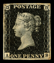 1840, Queen Victoria First Issue, 1d black (Scott 1), Plate IV, A-B, ...