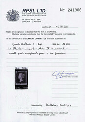 1840, Queen Victoria First Issue, 1d black (Scott 1), Plate IV, A-B, ...