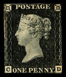 1840, Queen Victoria First Issue, 1d intense black (Scott 1a), Plate ...