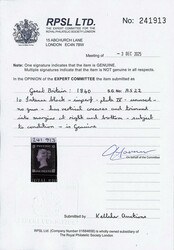 1840, Queen Victoria First Issue, 1d intense black (Scott 1a), Plate ...