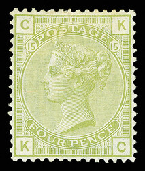 1877, Queen Victoria, 4d sage green, Large Garter watermark (Scott ...