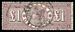 1884, Queen Victoria, £1 brown lilac, Imperial Crowns watermark ...