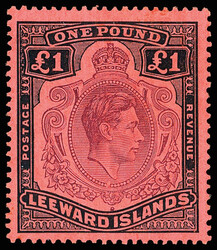 1945, King George VI, £1 violet & black on scarlet, perf 13 (Scott ...