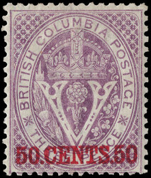 1867, Seal of the Colony, 50¢ on 3d violet, perf. 14 (Scott 12), a ...